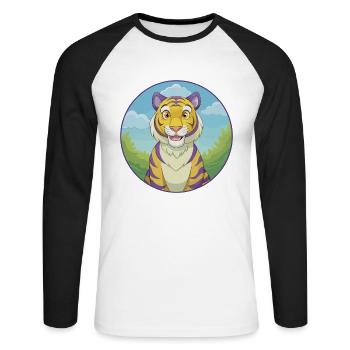 Tiger Niedlich Kawaii Cartoon Clipart Tier Haustier - Unisex Baseballshirt langarm - Weiß/Schwarz - Vorne - Nik (191cm)