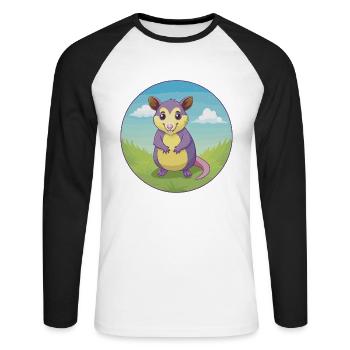 opossum mignon kawaii dessin animé clipart animal de compagnie - T-shirt baseball manches longues Homme - blanc/noir - Devant - Nik (191cm)