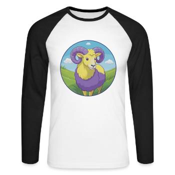 Ram Niedliche Kawaii Cartoon Clipart Tier Haustier - Unisex Baseballshirt langarm - Weiß/Schwarz - Vorne - Nik (191cm)