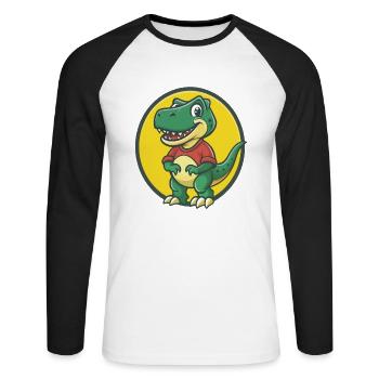 Dinosaur Cute Kawaii Cartoon Clipart Pet Animal - Unisex Long Sleeve Baseball T-Shirt - white/black - Front - Nik (191cm)