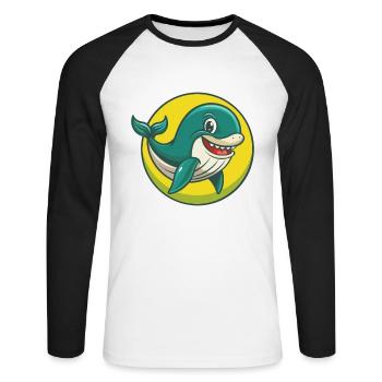 Blauwal Niedlich Kawaii Cartoon Clipart Haustier Tier - Unisex Baseballshirt langarm - Weiß/Schwarz - Vorne - Nik (191cm)