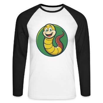 Ver de terre mignon Kawaii dessin animé Clipart Animal de compagnie - T-shirt baseball manches longues Homme - blanc/noir - Devant - Nik (191cm)