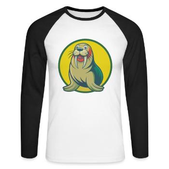 morse mignon kawaii dessin animé clipart animal de compagnie - T-shirt baseball manches longues Homme - blanc/noir - Devant - Nik (191cm)