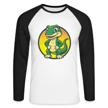 Eidechse Niedliche Kawaii Cartoon Clipart Haustier Tier - Unisex Baseballshirt langarm - Weiß/Schwarz - Vorne - Nik (191cm)