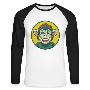 Monkey Cute Kawaii Cartoon Clipart Pet Animal - Unisex Long Sleeve Baseball T-Shirt - white/black - Front - Nik (191cm)
