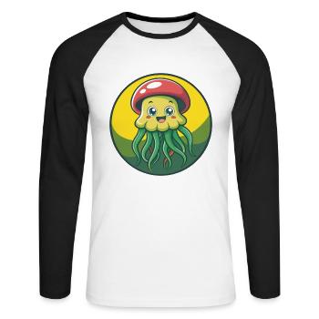 Méduse mignon Kawaii dessin animé Clipart Animal de compagnie - T-shirt baseball manches longues Homme - blanc/noir - Devant - Nik (191cm)