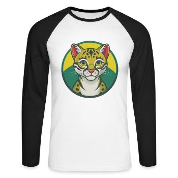 Ocelot Niedliche Kawaii Cartoon Clipart Haustier Tier - Unisex Baseballshirt langarm - Weiß/Schwarz - Vorne - Nik (191cm)