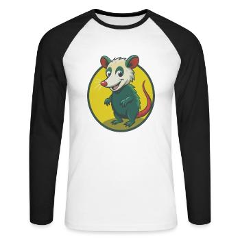 Opossum Mignon Kawaii Dessin animé Clipart Animal de compagnie - T-shirt baseball manches longues Homme - blanc/noir - Devant - Nik (191cm)