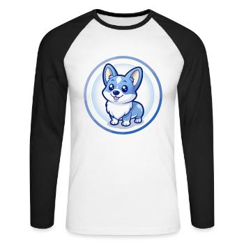 Corgi Dog Blue Kawaii Cartoon Character Clipart - Unisex Long Sleeve Baseball T-Shirt - white/black - Front - Nik (191cm)