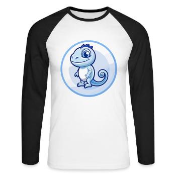 Chameleon Blue Kawaii Cartoon Character Clipart - Unisex Long Sleeve Baseball T-Shirt - white/black - Front - Nik (191cm)