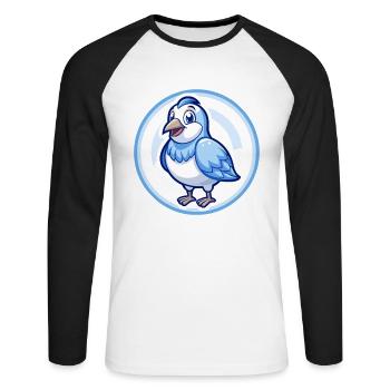 perdrix bleu kawaii personnage de dessin animé clipart - T-shirt baseball manches longues Homme - blanc/noir - Devant - Nik (191cm)