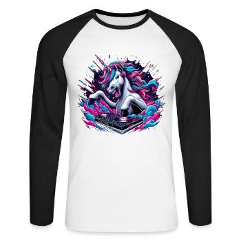 Einhorn DJ Musik auflegen Geschenk - Unisex Baseballshirt langarm - Weiß/Schwarz - Vorne - Nik (191cm)