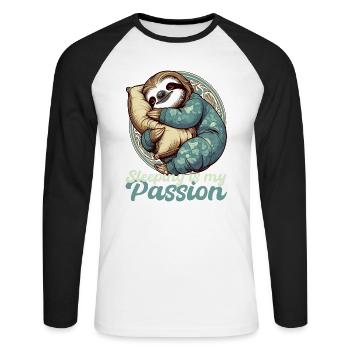 Sloth Sleeping Passion Gift - Unisex Long Sleeve Baseball T-Shirt - white/black - Front - Nik (191cm)
