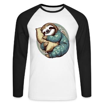 Sloth Sleeping Passion Gift - Unisex Long Sleeve Baseball T-Shirt - white/black - Front - Nik (191cm)