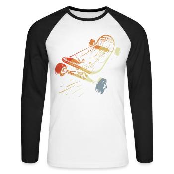 Skateboard Skizze Vintage Look - Unisex Baseballshirt langarm - Weiß/Schwarz - Vorne - Nik (191cm)