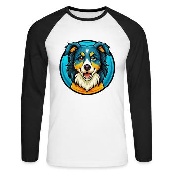 Australian Shepherd Dog Colorful Kawaii Cartoon - Unisex Long Sleeve Baseball T-Shirt - white/black - Front - Nik (191cm)