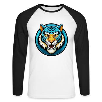 Tiger Bunte Kawaii Cartoon Figur Clipart - Unisex Baseballshirt langarm - Weiß/Schwarz - Vorne - Nik (191cm)