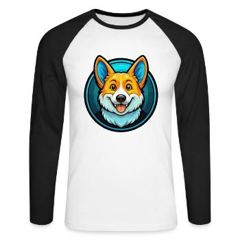 Corgi Dog Colorful Kawaii Cartoon Character Animal - Unisex Long Sleeve Baseball T-Shirt - white/black - Front - Nik (191cm)