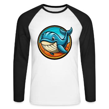 Wal Bunte Kawaii Cartoon Figur Clipart - Unisex Baseballshirt langarm - Weiß/Schwarz - Vorne - Nik (191cm)