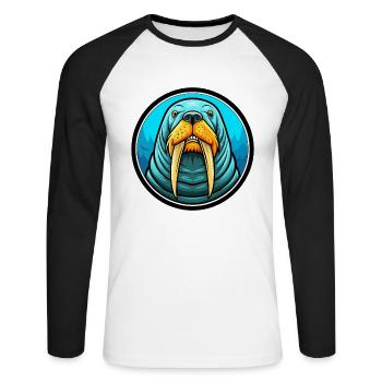 Morse coloré Kawaii Dessin animé Personnage Clipart - T-shirt baseball manches longues Homme - blanc/noir - Devant - Nik (191cm)
