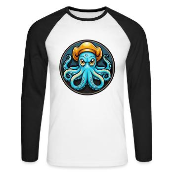 Octopus Colorful Kawaii Cartoon Character Clipart - Unisex Long Sleeve Baseball T-Shirt - white/black - Front - Nik (191cm)