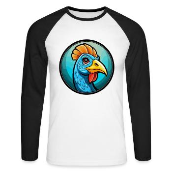 pintade coloré Kawaii dessin animé personnage animal de compagnie - T-shirt baseball manches longues Homme - blanc/noir - Devant - Nik (191cm)