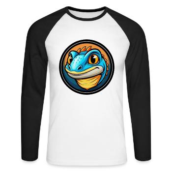 Eidechse Bunte Kawaii Cartoon Figur Clipart - Unisex Baseballshirt langarm - Weiß/Schwarz - Vorne - Nik (191cm)