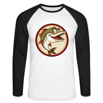 Barracuda Coloré Kawaii Dessin Animé Personnage Animal de compagnie - T-shirt baseball manches longues Homme - blanc/noir - Devant - Nik (191cm)