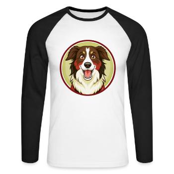 Australian Shepherd Dog Kawaii Cartoon Character - Unisex Long Sleeve Baseball T-Shirt - white/black - Front - Nik (191cm)