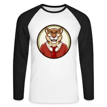 Cougar Colorful Kawaii Cartoon Character Clipart - Unisex Long Sleeve Baseball T-Shirt - white/black - Front - Nik (191cm)