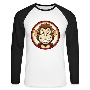 Monkey Colorful Kawaii Cartoon Character Clipart - Unisex Long Sleeve Baseball T-Shirt - white/black - Front - Nik (191cm)
