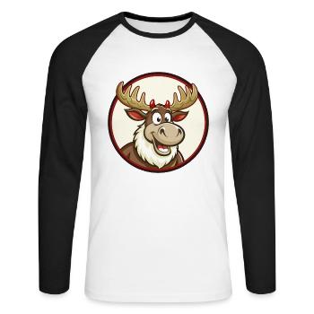 Elch Bunte Kawaii Cartoon Figur Clipart - Unisex Baseballshirt langarm - Weiß/Schwarz - Vorne - Nik (191cm)