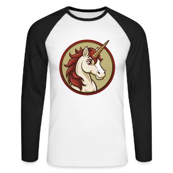 Licorne coloré Kawaii Dessin animé Personnage Clipart - T-shirt baseball manches longues Homme - blanc/noir - Devant - Nik (191cm)