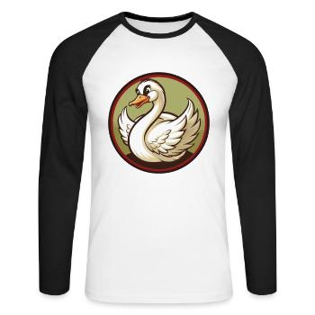 cygne coloré kawaii dessin animé personnage clipart animal de compagnie - T-shirt baseball manches longues Homme - blanc/noir - Devant - Nik (191cm)