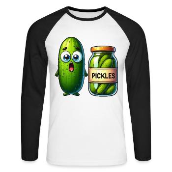 La situation difficile des cornichons au concombre : choqué et choqué ! - T-shirt baseball manches longues Homme - blanc/noir - Devant - Nik (191cm)