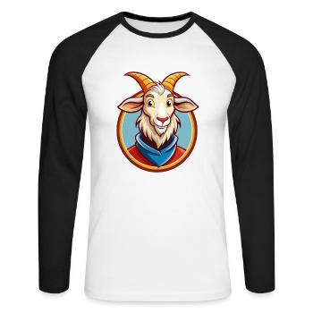 Chèvre Mignon Drôle Kawaii Dessin animé Clipart Animal de compagnie - T-shirt baseball manches longues Homme - blanc/noir - Devant - Nik (191cm)