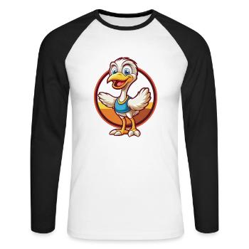 Ostrich Funny Kawaii Cartoon Clipart Animal Pet - Unisex Long Sleeve Baseball T-Shirt - white/black - Front - Nik (191cm)
