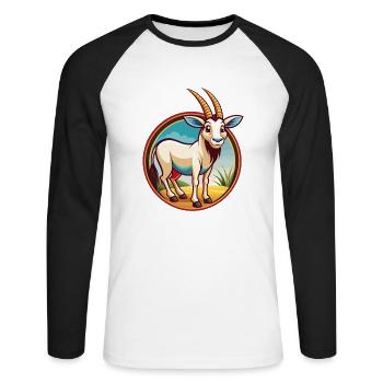 Oryx mignon drôle Kawaii dessin animé Clipart animal de compagnie - T-shirt baseball manches longues Homme - blanc/noir - Devant - Nik (191cm)