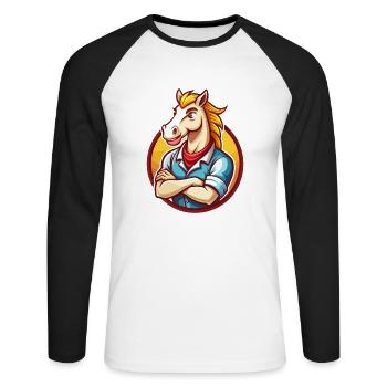 cheval mignon drôle kawaii dessin animé clipart animal de compagnie - T-shirt baseball manches longues Homme - blanc/noir - Devant - Nik (191cm)