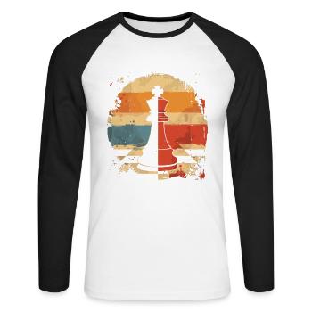Schachfigur Retrowave - Unisex Baseballshirt langarm - Weiß/Schwarz - Vorne - Nik (191cm)