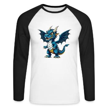 Dragon Cool Kawaii Cartoon Character Clipart - Unisex Long Sleeve Baseball T-Shirt - white/black - Front - Nik (191cm)