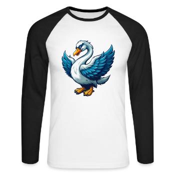 Swan Cool Kawaii Cartoon Character Clipart - Unisex Long Sleeve Baseball T-Shirt - white/black - Front - Nik (191cm)