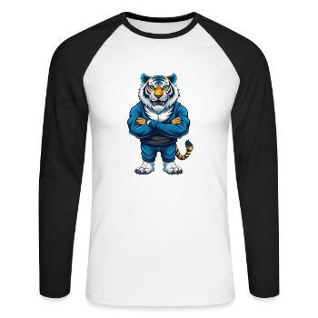 Tiger Cool Kawaii Cartoon Character Clipart - Unisex Long Sleeve Baseball T-Shirt - white/black - Front - Nik (191cm)