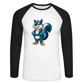 Squirrel Cool Kawaii Cartoon Character Clipart - Unisex Long Sleeve Baseball T-Shirt - white/black - Front - Nik (191cm)