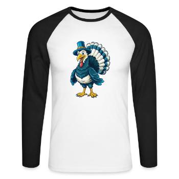 Turkey Cool Kawaii Cartoon Character Clipart - Unisex Long Sleeve Baseball T-Shirt - white/black - Front - Nik (191cm)