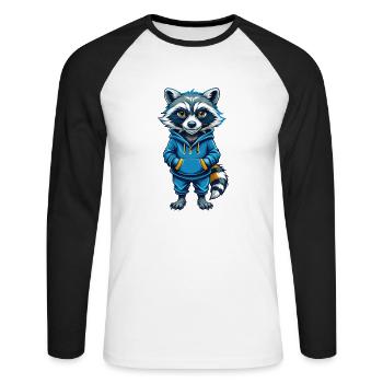 Raccoon Cool Kawaii Cartoon Character Clipart - Unisex Long Sleeve Baseball T-Shirt - white/black - Front - Nik (191cm)