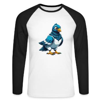 Taube Cool Kawaii Cartoon Charakter Clipart - Unisex Baseballshirt langarm - Weiß/Schwarz - Vorne - Nik (191cm)