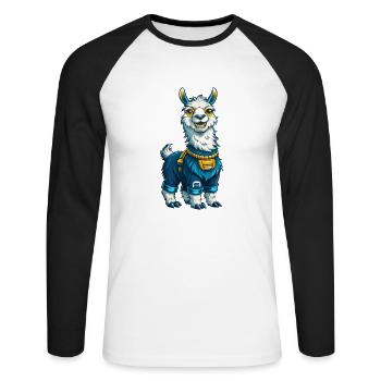 Lama Cool Kawaii Cartoon Charakter Clipart - Unisex Baseballshirt langarm - Weiß/Schwarz - Vorne - Nik (191cm)