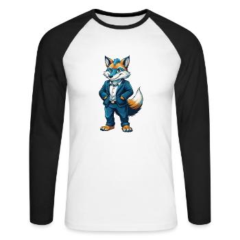 Fox Cool Kawaii Cartoon Character Clipart - Unisex Long Sleeve Baseball T-Shirt - white/black - Front - Nik (191cm)