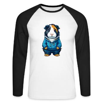 Cochon d’Inde Cool Kawaii Dessin animé Personnage Clipart - T-shirt baseball manches longues Homme - blanc/noir - Devant - Nik (191cm)